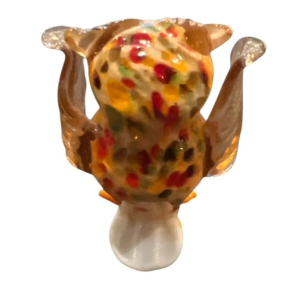 Pier 1 Imports Art Glass OWL Figurine Miniature Hand-Blown Swirls 2” wings up